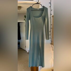 Long Sleeve Sweater Dress Side Slit Bodycon Ribbed Knit Slim Fit